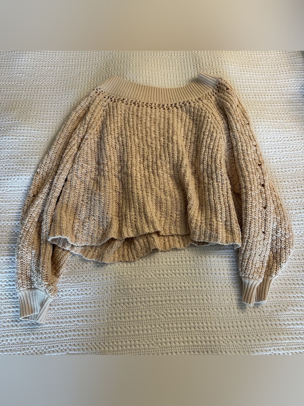 Free People Neutral Cropped Scoop-Neck Pullover